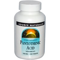 Source Naturals, Пантотеновая кислота, 100 мг, 250 таблеток