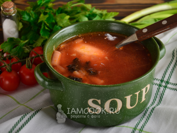 Борщ с черносливом и солеными помидорами — рецепт с фото пошагово
