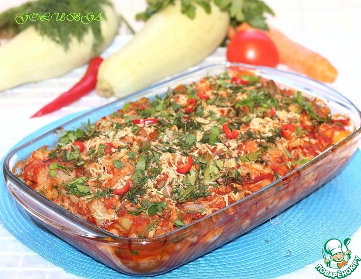 Рецепт: Цветная капуста с курицей в томатно-овощном соусе