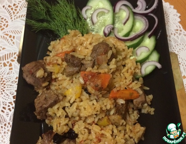 Рецепт: Тушёная баранина с овощами и рисом
