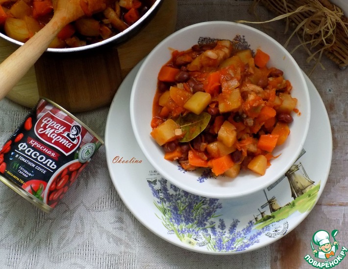 Рецепт: Тушёные овощи с фасолью и мясом