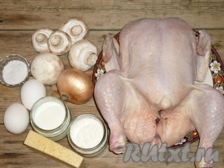 Ингредиенты для приготовления курицы, фаршированной блинами