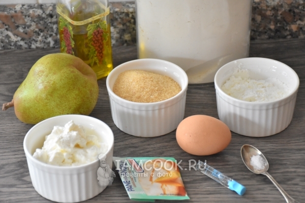 Ингредиенты для творожного пирога с грушами