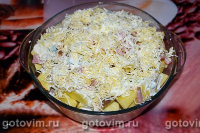 Картофельная запеканка с сыром и беконом в духовке, Шаг 06