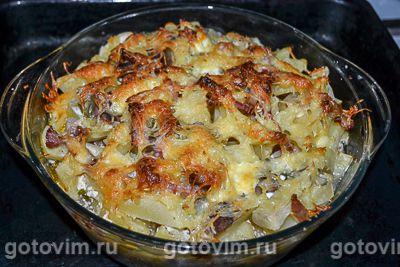 Картофельная запеканка с сыром и беконом в духовке, Шаг 07