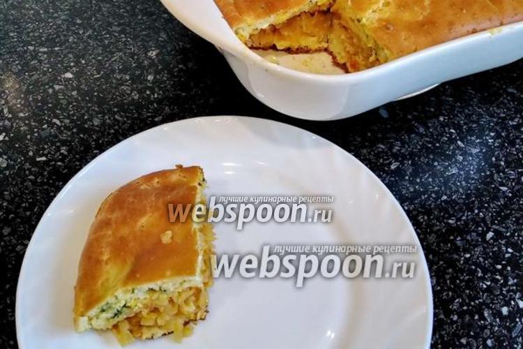 Фото Заливной пирог с тушёной капустой и яйцом
