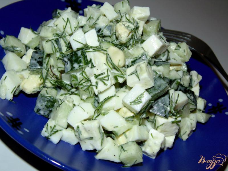Фото приготовление рецепта: Салат со свежими огурцами, яйцами и адыгейским сыром шаг №5