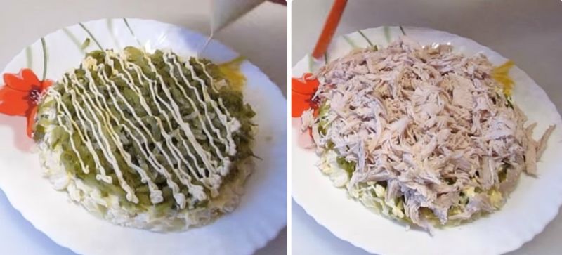 Слоеный салат с курицей –  фото рецепты пострясающего салата